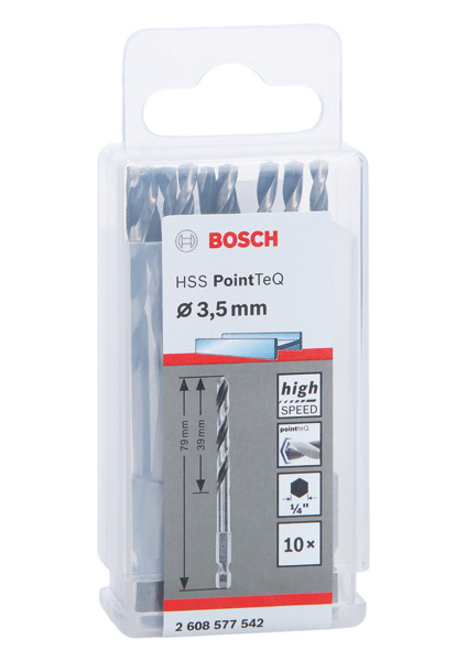 BOSCH HSS PointTeQ Sechskantbohrer 3,5 mm, 10er-Pack BOSCH HSS PointTeQ Sechskantbohrer 3,5 mm, 10er-Pack