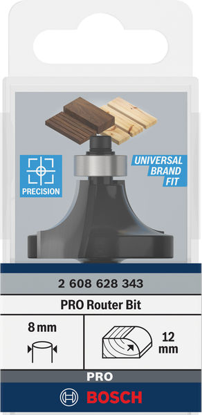BOSCH PRO Abrundfräser, R 12, Schaft 8 mm