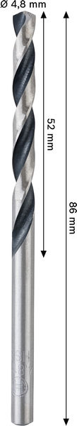 BOSCH Metal HSS Spiralbohrer, 4,8 x 52 x 86 mm, CYL-Schaft BOSCH Metal HSS Spiralbohrer, 4,8 x 52 x 86 mm, CYL-Schaft