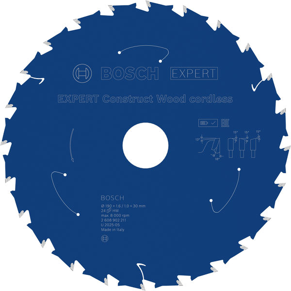 BOSCH EXPERT Construct Wood Kreissägeblatt, 190x1,6x30 mm, T24
