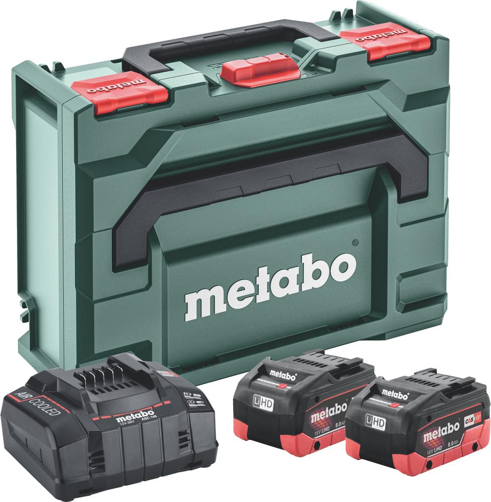 METABO Akku-Starter Set LiHD 18,0 V 2 x 8,0 Ah Metabo Ladegerät ASC 145 metaBOX
