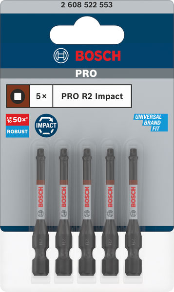 BOSCH PRO Robertson Impact Bit, R2, 55 mm, 5-tlg.
