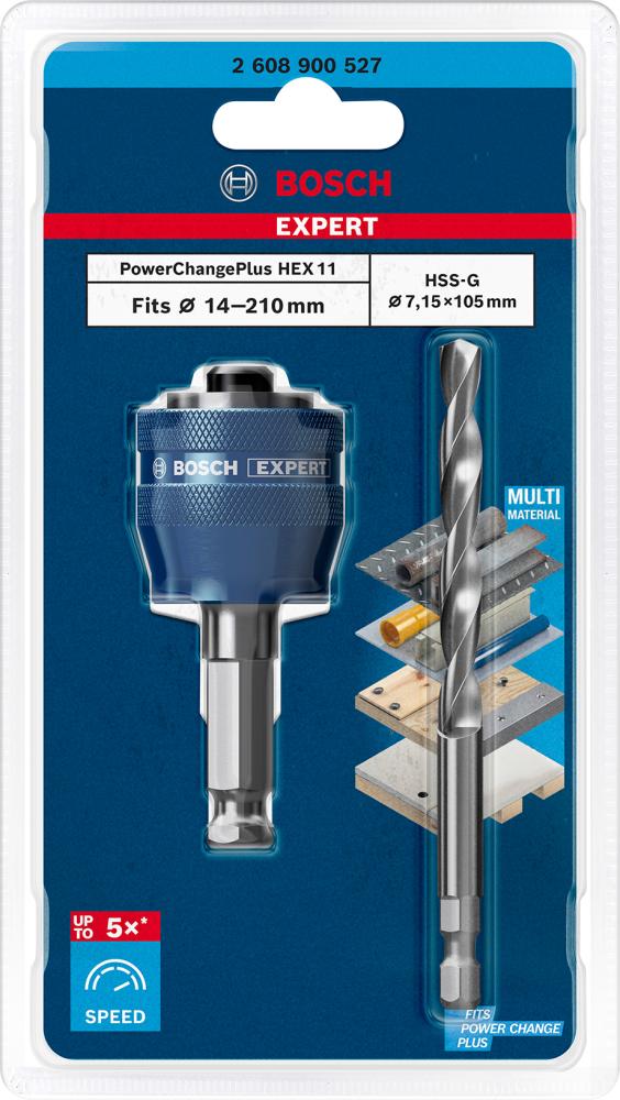 BOSCH EXPERT Power Change Plus Adapter, 11 mm, HSS-G-Bohrer, 7,15 x 105 mm, 2-tlg.