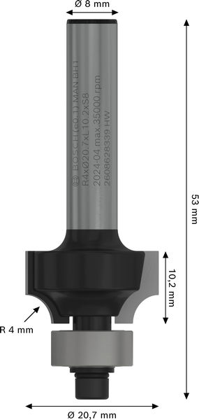 BOSCH PRO Abrundfräser, R 4, Schaft 8 mm BOSCH PRO Abrundfräser, R 4, Schaft 8 mm