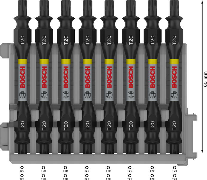 BOSCH PRO Impact Schrauberbit mit Doppelklingen und Pick and Click, T20, 65 mm, 8-tlg. BOSCH PRO Impact Schrauberbit mit Doppelklingen und Pick and Click, T20, 65 mm, 8-tlg.