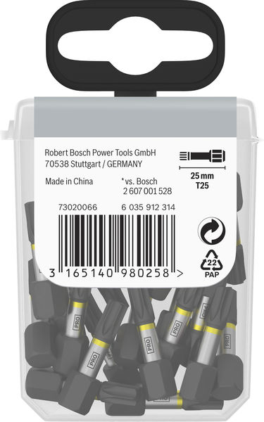 BOSCH PRO Torx Impact Bit, T25, 25 mm, Display, 10 x 25-tlg
