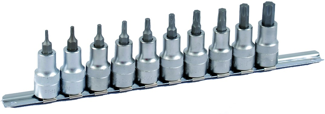 PROJAHN 1/2" Bit Stecknuss Satz auf Schiene 10tlg TX, 60mm PROJAHN 1/2" Bit Stecknuss Satz auf Schiene 10tlg TX, 60mm