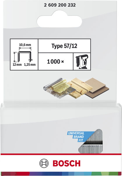 BOSCH Flachdrahtklammer Typ 57, 10,6 x 1,25 x 12 mm, 1000er-Pack BOSCH Flachdrahtklammer Typ 57, 10,6 x 1,25 x 12 mm, 1000er-Pack