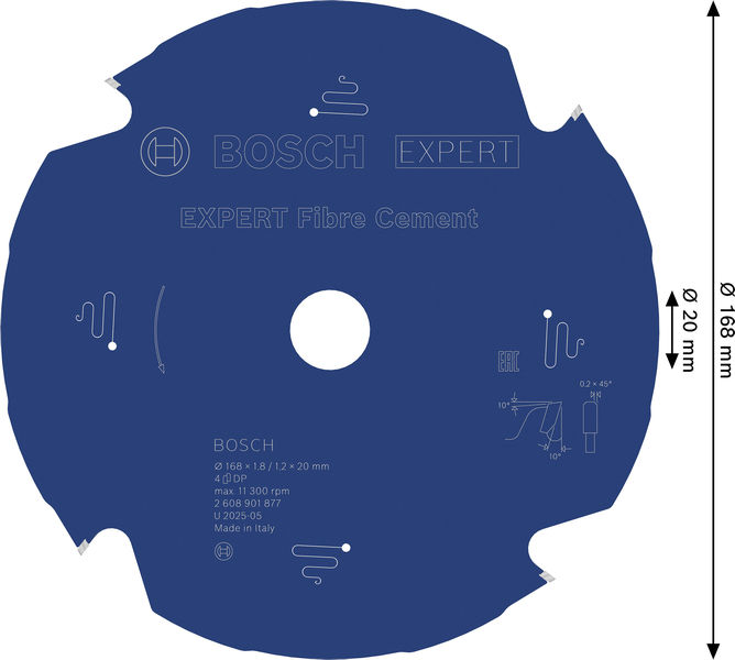 BOSCH EXPERT Fibre Cement Kreissägeblatt, 168x1,8/1,2x20 mm, Z4