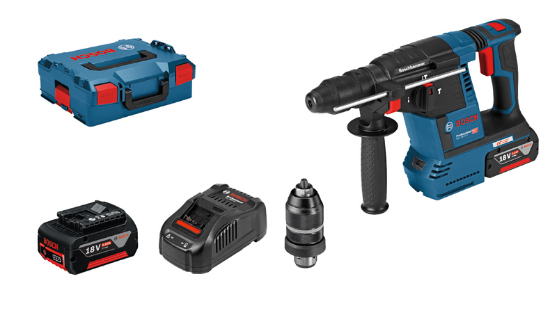 BOSCH Akku-Bohrhammer GBH 18V-26 F, 2x 5,0 Ah Li-Ion Akku, L-BOXX