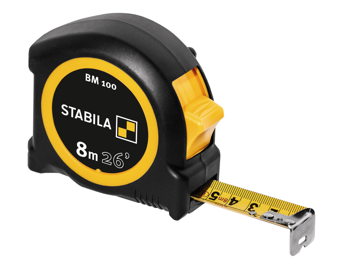 STABILA Taschenbandmaß BM 100, 8 m (26'), Maßband mit cm/inch-Skala, bruchsicheres ABS-Gehäuse, beweglicher Anfangshaken, Gürtel-Clip, MID-Genauigkeit STABILA Taschenbandmaß BM 100, 8 m (26'), Maßband mit cm/inch-Skala, bruchsicheres ABS-Gehäuse, beweglicher Anfangshaken, Gürtel-Clip, MID-Genauigkeit