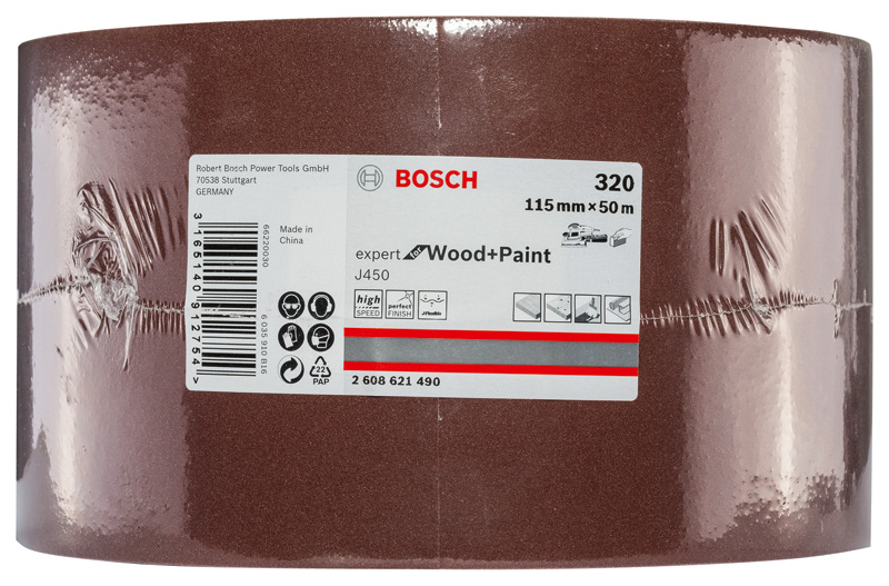 BOSCH Schleifblatt J450 Expert for Wood and Paint, 115 mm x 50 m, G320