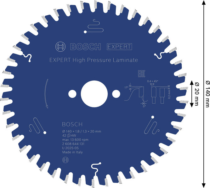 BOSCH EXPERT High Pressure Laminate Kreissägeblatt, 140x1,8/1,3x20 mm, Z42