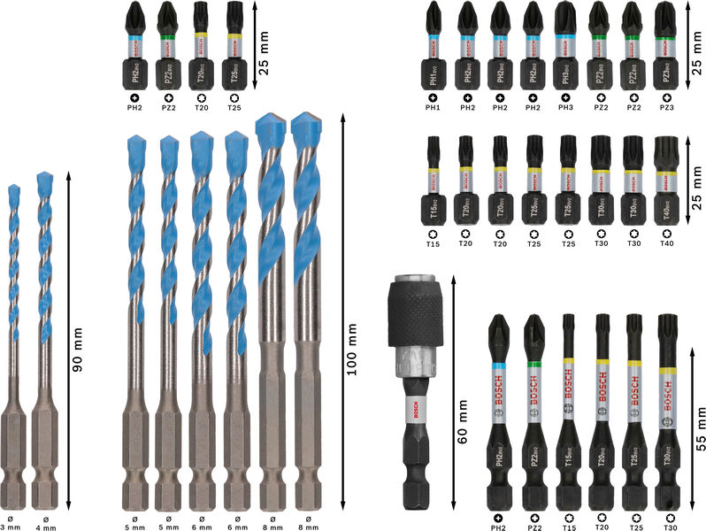 BOSCH PRO Impact Gemischtes Set, Display, 6 x 35-tlg