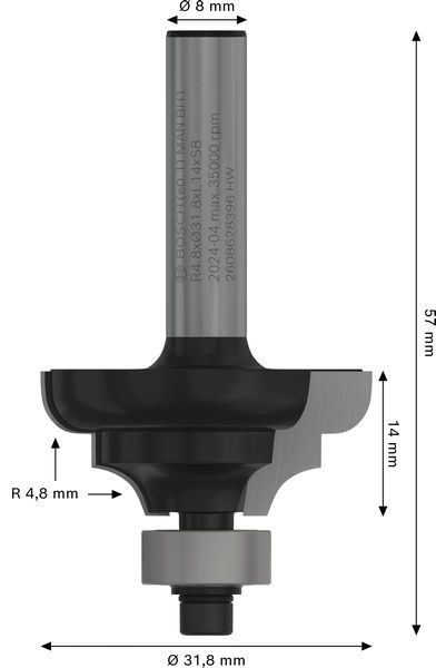 BOSCH PRO Profilfräser klassisch, R 4,8, Schaft 8 mm