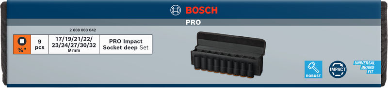 BOSCH PRO Impact Steckschlüsselsatz Set, 3/4", tief, 9-tlg. BOSCH PRO Impact Steckschlüsselsatz Set, 3/4", tief, 9-tlg.