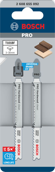 BOSCH PRO Hardwood clean T101BF Stichsägeblatt, 100 mm, 2-tlg.