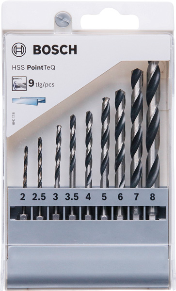 BOSCH HSS PointTeQ Sechskantbohrer-Set, 9-tlg., 2-8 mm