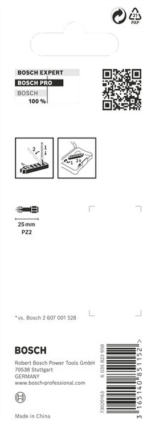 BOSCH PRO Pozidriv Impact Bit, PZ2, 25 mm, 8-tlg.