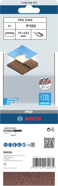 BOSCH PRO X440 Schleifband, 75 x 533 mm, 100, 3-tlg.