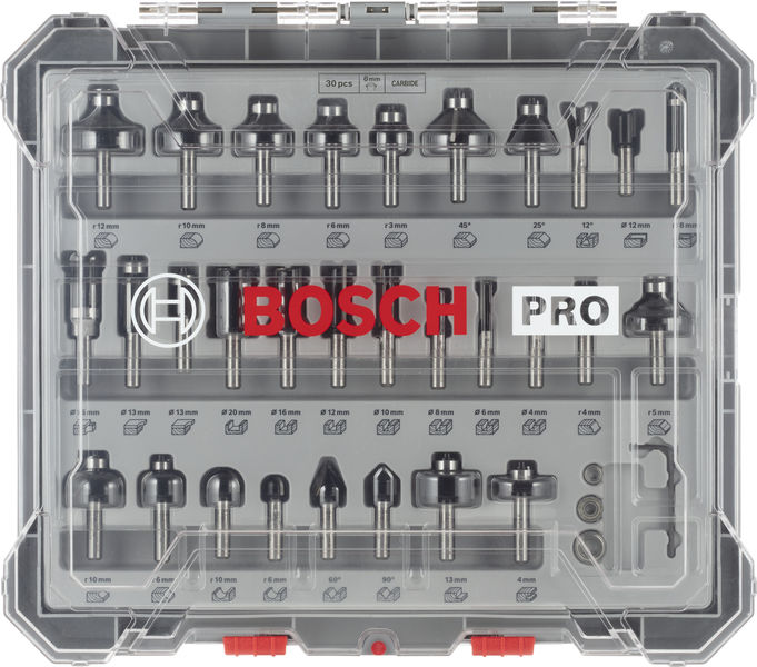 BOSCH 30 tlg Mixed Fräser Set 8mm Schaft