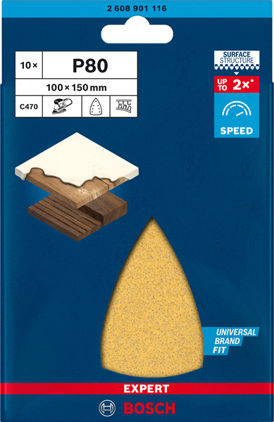 BOSCH EXPERT C470 Schleifblatt, 100x150mm, K80, 7 Löcher, 10-tlg.