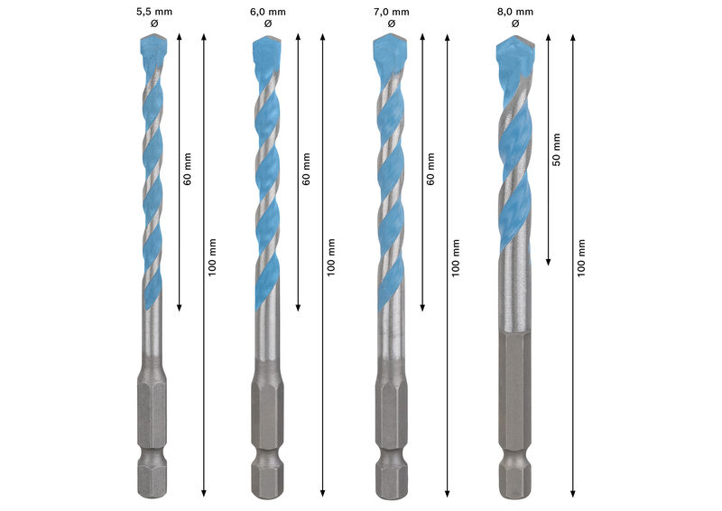 BOSCH EXPERT HEX-9 Multi Construction Bohrer-Set, D= 4 / 5 / 6 / 6 / 8 mm, 5-tlg.