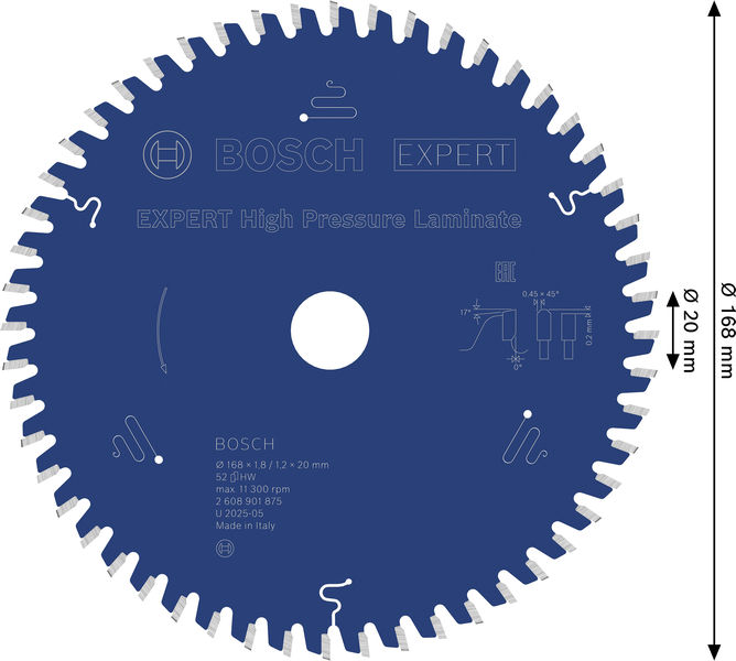BOSCH EXPERT High Pressure Laminate Kreissägeblatt, 168x1,8/1,2x20 mm, Z52 BOSCH EXPERT High Pressure Laminate Kreissägeblatt, 168x1,8/1,2x20 mm, Z52