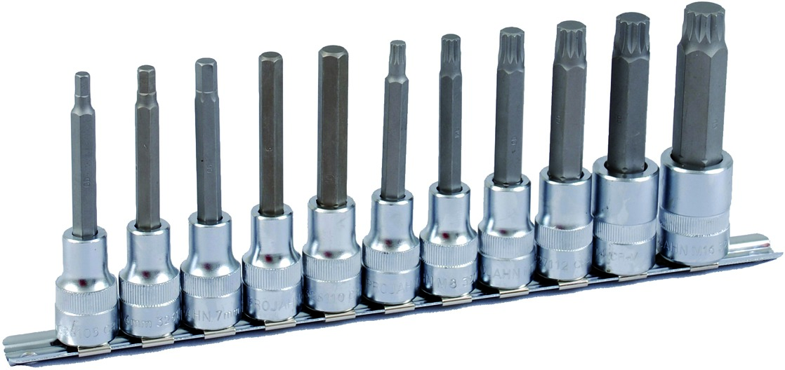 PROJAHN 1/2" Bit Stecknuss Satz auf Schiene 11tlg 6kant+VZ, 100mm PROJAHN 1/2" Bit Stecknuss Satz auf Schiene 11tlg 6kant+VZ, 100mm