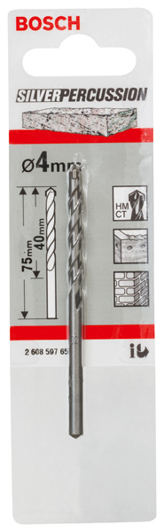 BOSCH Betonbohrer CYL-3, 4 x 40 x 75 mm, d 3,3 mm, 1er-Pack BOSCH Betonbohrer CYL-3, 4 x 40 x 75 mm, d 3,3 mm, 1er-Pack