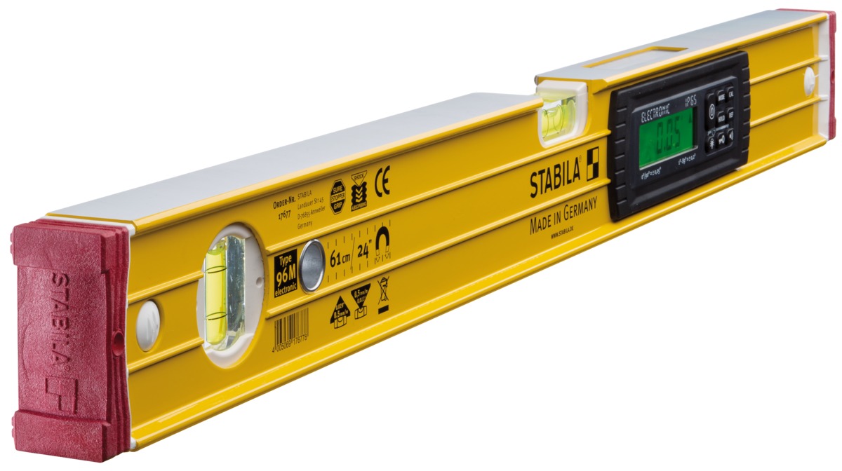 STABILA Elektronische Magnet-Wasserwaage TECH 196 M, 61 cm, 2 Digital-Displays, Messbereich: 0° – 360° (4 x 90°), Anzeige-Modi: °, %, mm/m, in/ft, Schutzklasse IP 65, Seltenerd-Magnetsystem, Tasche STABILA Elektronische Magnet-Wasserwaage TECH 196 M, 61 cm, 2 Digital-Displays, Messbereich: 0° – 360° (4 x 90°), Anzeige-Modi: °, %, mm/m, in/ft, Schutzklasse IP 65, Seltenerd-Magnetsystem, Tasche