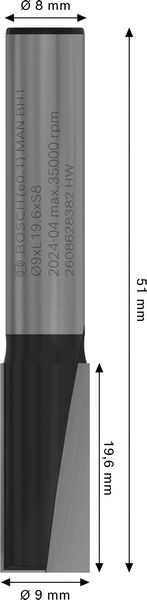 BOSCH PRO Nutfräser, zweischneidig, Ø 9 x L 19,6, Schaft 8 mm