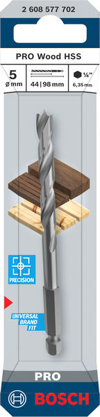 BOSCH PRO Wood HSS-Holzspiralbohrer, 5x44x98 mm BOSCH PRO Wood HSS-Holzspiralbohrer, 5x44x98 mm