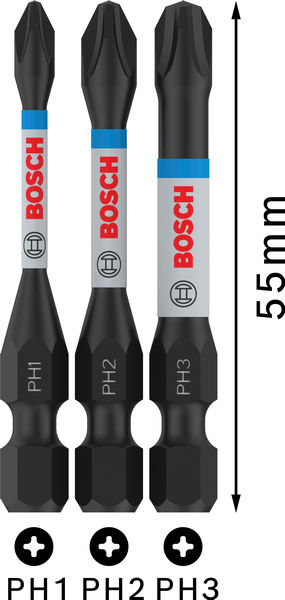 BOSCH PRO PH Impact Bit Set, 55 mm, 3-tlg