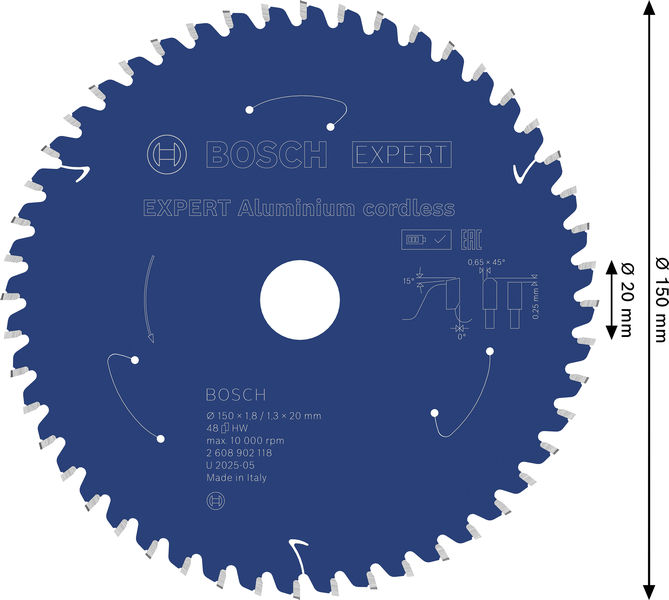 BOSCH EXPERT Aluminium Kreissägeblatt, 150x20 mm, Z48