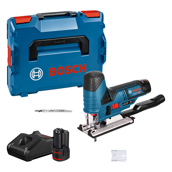 BOSCH Professional 12V System Akku-Stichsäge GST 12V-70 + 2× GBA 12 3.0Ah, GAL 12V-40 in L-BOXX