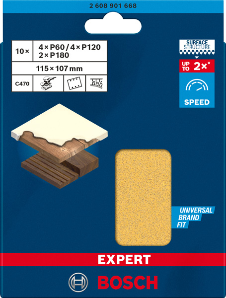 BOSCH EXPERT C470 Schleifblatt Set, 115x107mm, K60-180, 6 Löcher, 10-tlg. BOSCH EXPERT C470 Schleifblatt Set, 115x107mm, K60-180, 6 Löcher, 10-tlg.