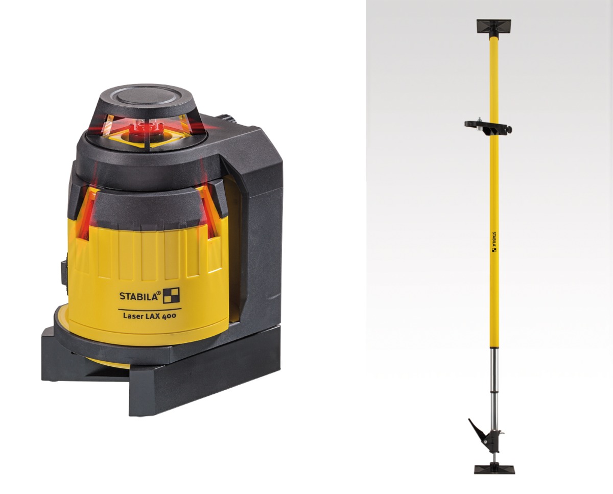 STABILA Kreuzlinienlaser LAX 400, selbstnivellierend, 360°-Horizontal-Linie, 2 Vertikal-Linien, Lotfunktion, Reichweite (sichtbare Linie): 20 m, Laser-Teleskopstütze, Tragekoffer STABILA Kreuzlinienlaser LAX 400, selbstnivellierend, 360°-Horizontal-Linie, 2 Vertikal-Linien, Lotfunktion, Reichweite (sichtbare Linie): 20 m, Laser-Teleskopstütze, Tragekoffer
