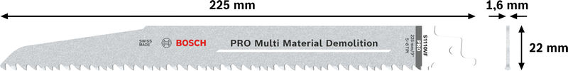 BOSCH PRO Multi Material Demolition S1110VF Säbelsägeblatt, 1,6 x 22 x 225 mm, 25-tlg. BOSCH PRO Multi Material Demolition S1110VF Säbelsägeblatt, 1,6 x 22 x 225 mm, 25-tlg.