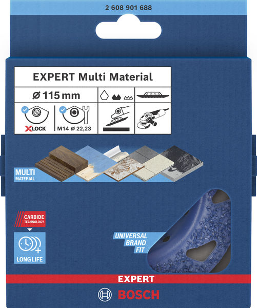 BOSCH EXPERT Multi Material Carbide-Topfscheibe med., schräg, X-LOCK, 115 mm, 22,23 mm