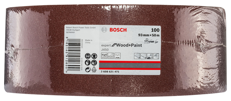 BOSCH Schleifblatt J450 Expert for Wood and Paint, 93 mm x 50 m, G100