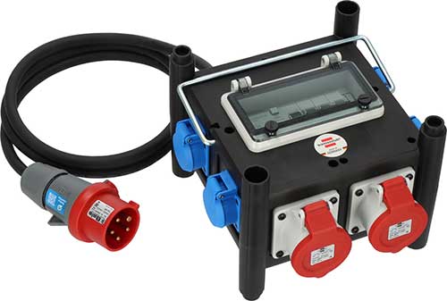 BRENNENSTUHL Brennenstuhl Kompakter Gummi-Stromverteiler mit zertifiziertem Sicherungsautomaten (2m Kabel, 2x CEE 400V/16A, 5x 230V/16A, ständiger Einsatz im Freien, mit FI-Schalter, Made in Germany)