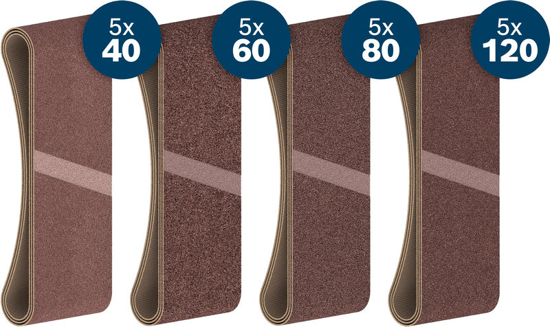 BOSCH PRO X440 Schleifband Set, 75x457mm, K40/60/80/120, 20-tlg., Starter Pack BOSCH PRO X440 Schleifband Set, 75x457mm, K40/60/80/120, 20-tlg., Starter Pack