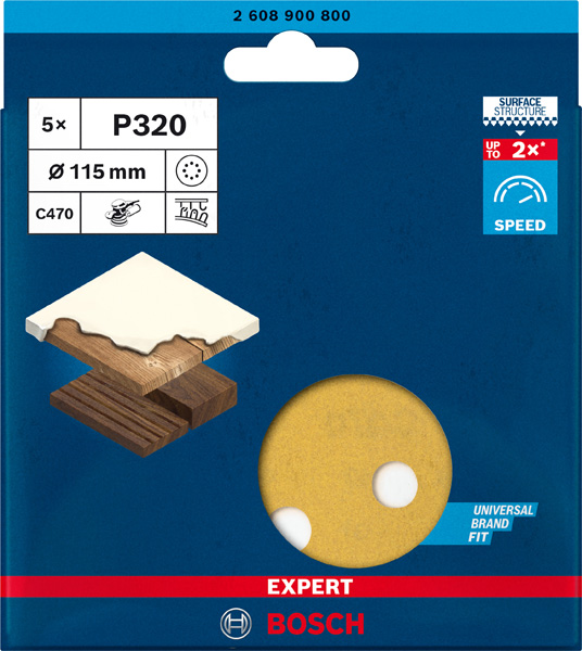 BOSCH EXPERT C470 Schleifscheibe, 115mm, K320, 8 Löcher, 5-tlg.