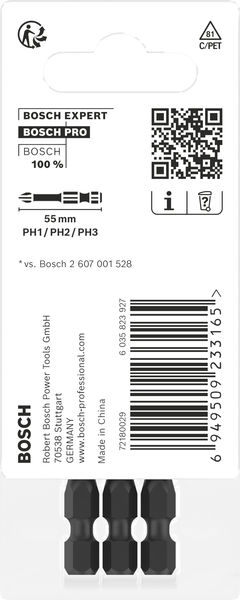 BOSCH PRO PH Impact Bit Set, 55 mm, 3-tlg