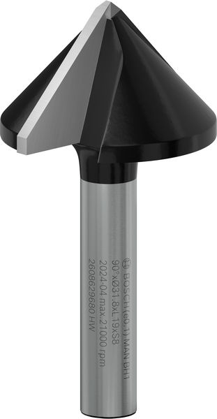 BOSCH PRO Spitznutfräser, 90° x Ø 31,8, Schaft 8 mm BOSCH PRO Spitznutfräser, 90° x Ø 31,8, Schaft 8 mm