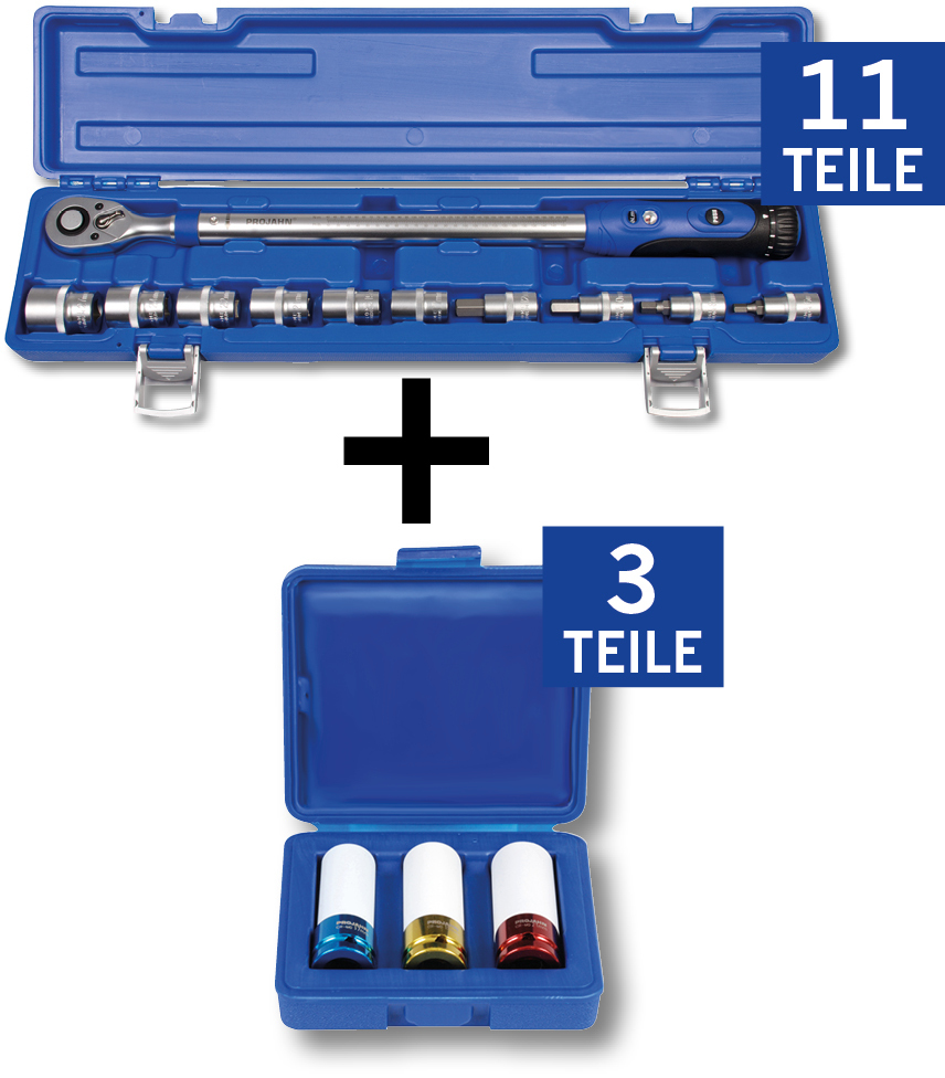 PROJAHN 1/2" Reifenwechsel-Bundle, 14-teilig Inhalt: Drehmomentschlüssel-Set_394260 1/2" Tiefe Schlag Stecknuss Satz_3082
