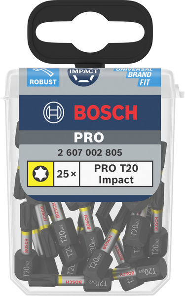 BOSCH PRO Torx Impact Bit, T20, 25 mm, Display, 10 x 25-tlg.