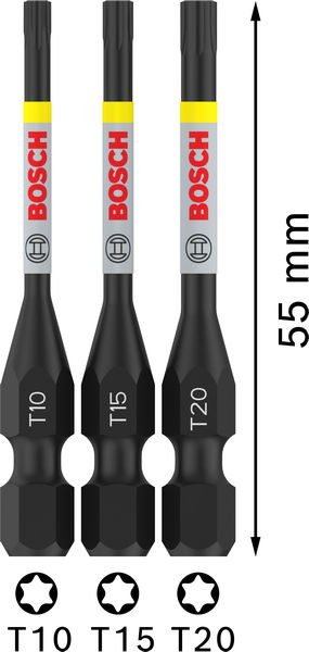 BOSCH PRO Torx Impact Bit Set, T10, T15, T20, 55 mm, 3-tlg. BOSCH PRO Torx Impact Bit Set, T10, T15, T20, 55 mm, 3-tlg.