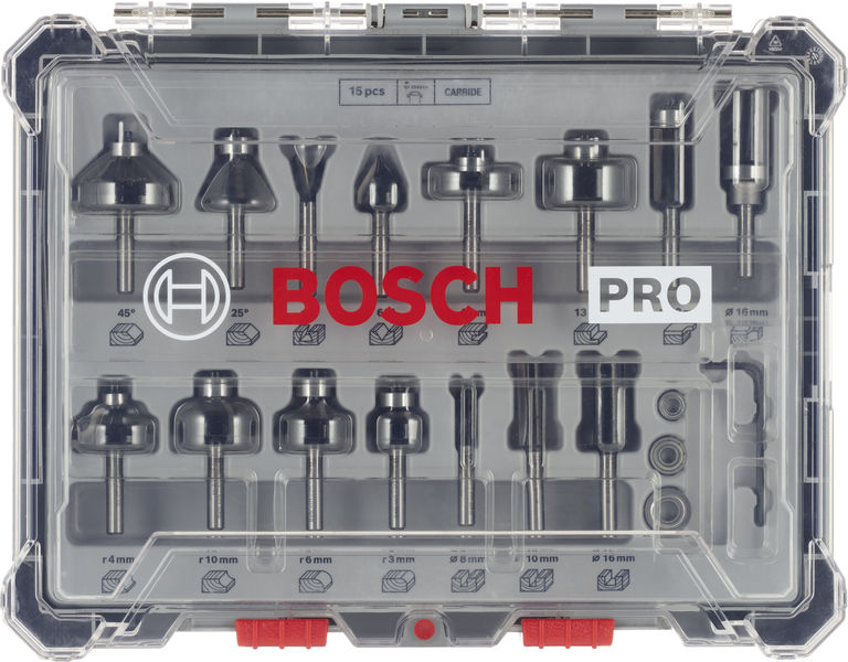 BOSCH PRO Nutfräser-Set, gemischt, Schaft 6 mm, 15-tlg